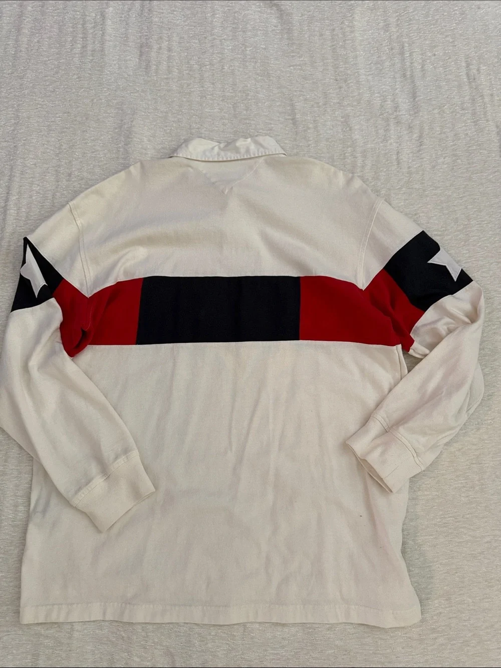 Tommy Hilfiger Cream Rugby Shirt with Red & Navy Hilfiger Stripe